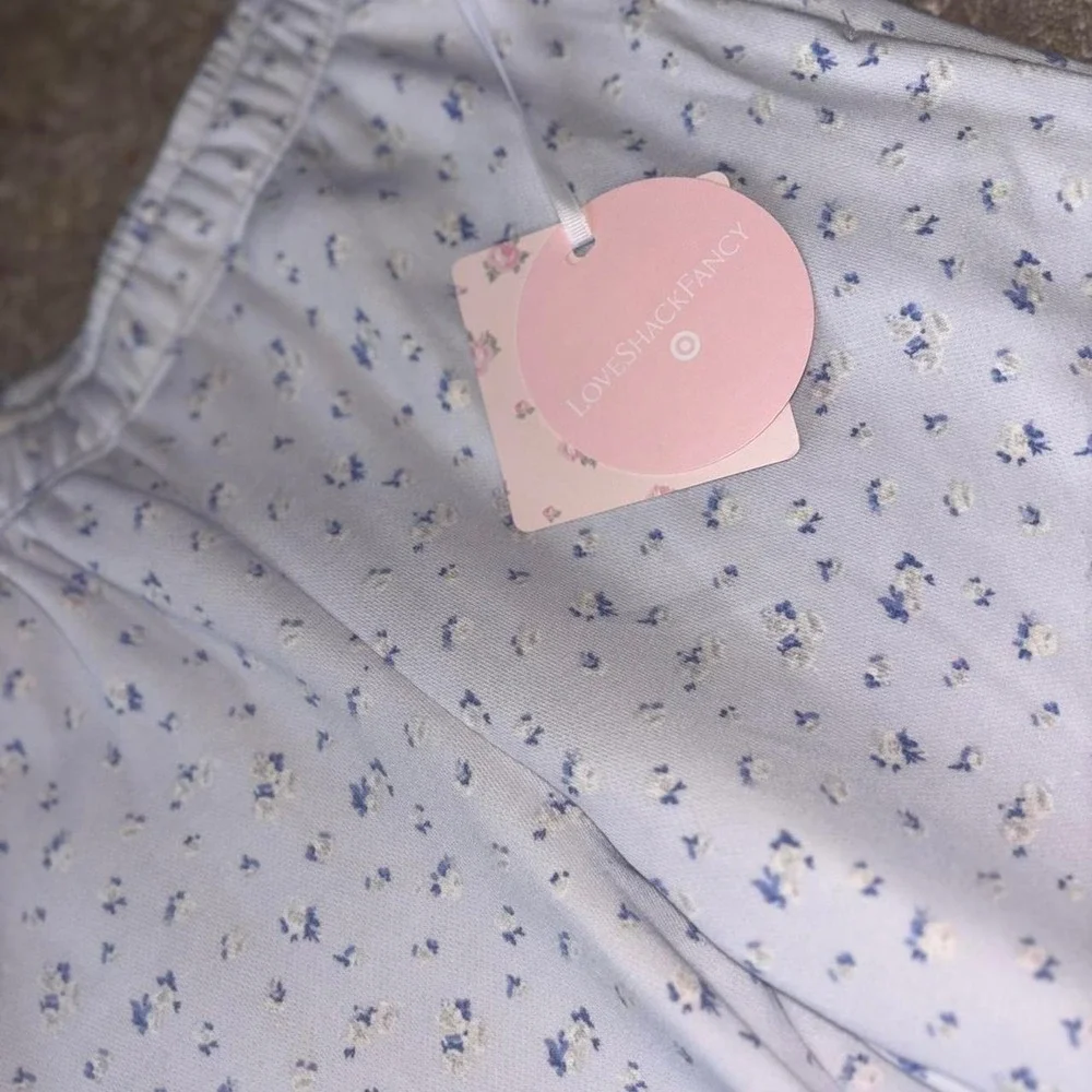 LoveShackFancy white & blue floral print sweatpants youth girls size large